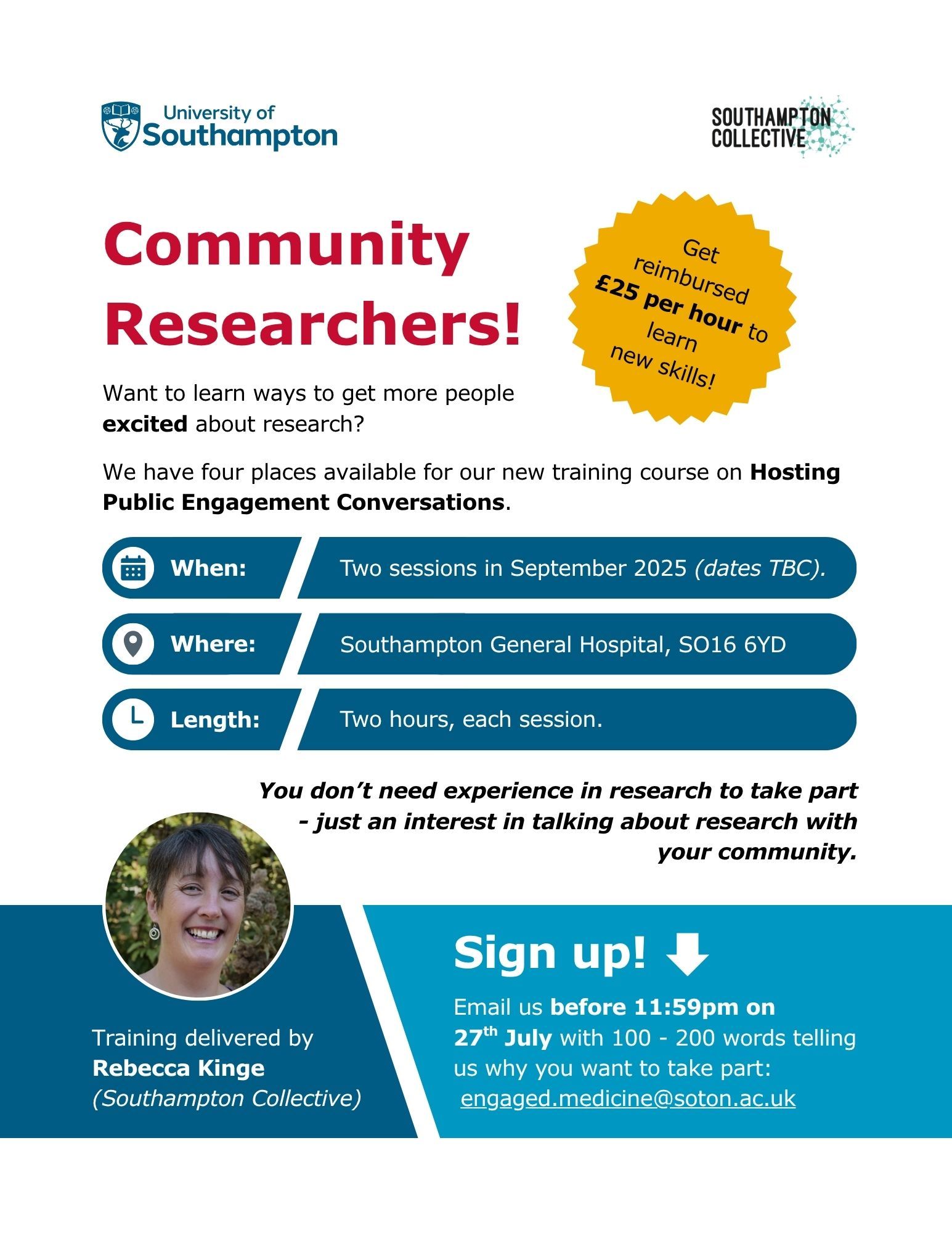 A poster to advertise some Community Researchers training. See https://www.socollective.org.uk/Community-Researchers for words
